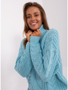 Fashionhunters Light blue oversize sweater with cables