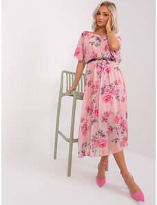 Fashionhunters Light pink midi dress with flowers