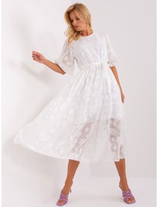 Fashionhunters White midi dress with frill and belt