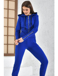 FashionForYou Trening Yuki, cu pantaloni si bluza accesorizate cu fermoare, Albastru (Marime: S)