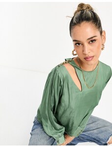 Scalpers satin shirt with cut out shoulder detail in light green