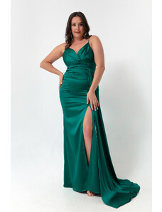 Lafaba femei verde smarald plus dimensiune lunga satin rochie de seara & bal rochie