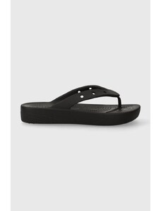 Crocs șlapi Classic Platform Flip femei, culoarea negru, cu platformă 208727