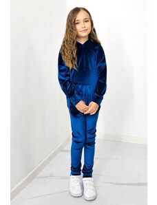 FashionForYou Compleu casual, Zoya Kids, din catifea, cu pantaloni slim si bluza cu gluga, Albastru (Marime: 5/6 ani)