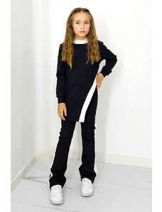 FashionForYou Compleu casual, Agathea Kids, pantaloni tetra evazati si bluza lunga asimetrica, Negru/Alb (Marime: 5/6 ani)