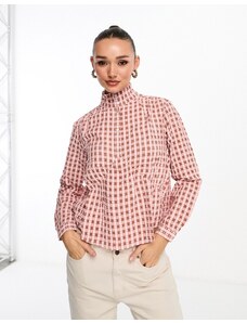 Scalpers high neck shirt in pink check