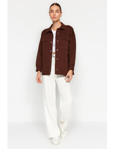 Jachetă polo Trendyol Brown Oversize/Wide Fit cu buzunare și nasturi, jachetă interioară tricotată din fleece