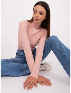 Fashionhunters Light pink ribbed sweater with turtleneck