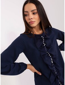 Fashionhunters Lady's dark blue formal blouse with pearls
