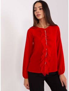 Fashionhunters Red formal blouse with round neckline