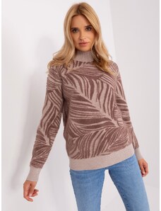 Fashionhunters Brown lady's turtleneck with patterns