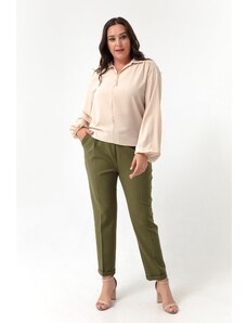 Lafaba Women's Kaki Plus Size Pantaloni cu talie elastică