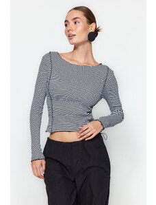 Trendyol Black Striped and Ribbed Ribbed Fitted Stretch Knitted Blouse
