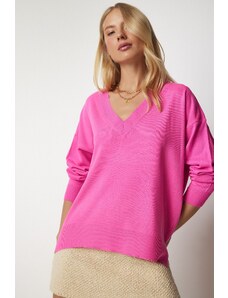 Happiness İstanbul Fericire İstanbul femei roz V-gât oversize tricotaje pulover