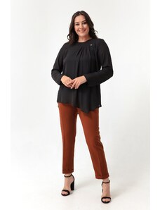 Pantaloni Lafaba Women's Brown Plus Size cu talie elastică