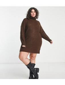 Violet Romance Curve Violet Romance Plus roll neck knitted jumper dress in chocolate brown