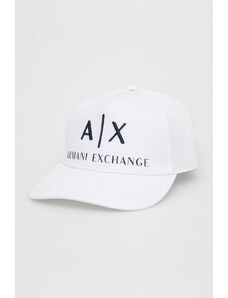 Armani Exchange șapcă culoarea alb, cu imprimeu
