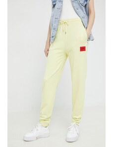 HUGO pantaloni femei, culoarea galben, uni 50455983