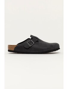 Birkenstock papuci din piele Boston SFB bărbați, culoarea negru, 59461