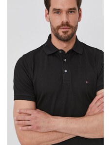 Tommy Hilfiger tricou Polo bărbați, culoarea negru, material uni MW0MW17771