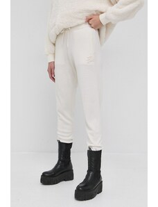 Karl Lagerfeld Pantaloni de lână femei, culoarea crem, material neted