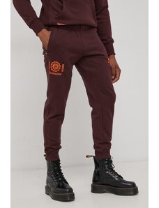 Superdry Pantaloni de bumbac bărbați, culoarea bordo, cu imprimeu