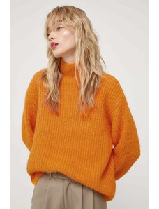 Bruuns Bazaar pulover de lana femei, culoarea portocaliu, călduros, cu turtleneck
