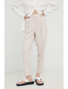 Bruuns Bazaar pantaloni femei, culoarea roz, drept, high waist