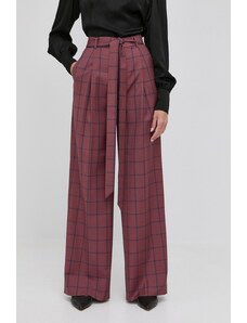 Custommade pantaloni de lana femei, culoarea bordo, lat, high waist