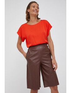 Sisley pantaloni scurti femei, culoarea maro, neted, high waist