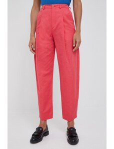 Drykorn pantaloni de bumbac femei, culoarea roz, lat, high waist