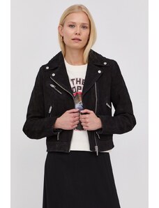 The Kooples o jacheta biker din piele intoarsa femei, culoarea negru, de tranzitie