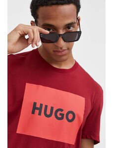 HUGO tricou din bumbac culoarea bordo, cu imprimeu 50467952