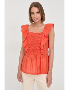 Marella bluza din bumbac femei, culoarea portocaliu, neted