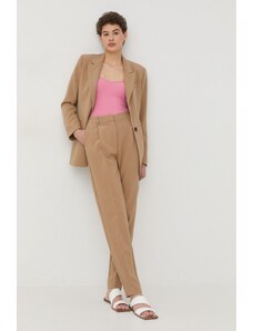 Bruuns Bazaar pantaloni femei, culoarea bej, fason tigareta, high waist