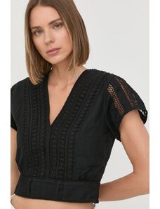 The Kooples bluza din bumbac femei, culoarea negru, neted