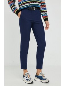 PS Paul Smith pantaloni de lana femei, culoarea albastru marin, fason tigareta, medium waist