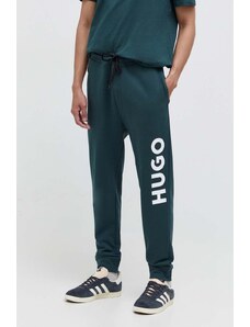 HUGO pantaloni de trening din bumbac culoarea verde, cu imprimeu 50473211