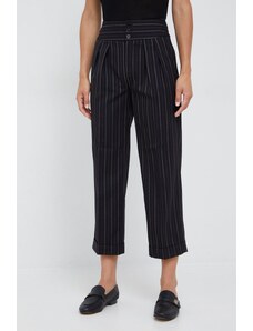 Lauren Ralph Lauren pantaloni de lana femei, culoarea negru, drept, high waist