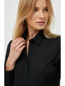 Sisley camasa femei, culoarea negru, cu guler clasic, regular