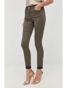Morgan pantaloni femei, culoarea verde, drept, high waist