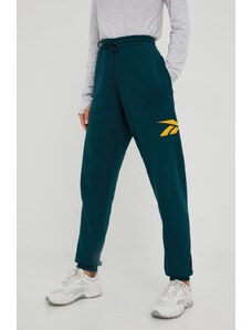Reebok Classic pantaloni de trening femei, culoarea verde, cu imprimeu