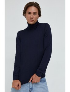 BOSS pulover de lână bărbați, culoarea bleumarin, light, cu guler 50468262