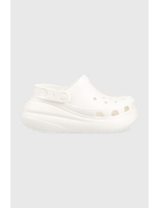 Crocs papuci Classic Crush Clog femei, culoarea alb, cu platformă 207521