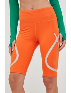 adidas by Stella McCartney pantaloni scurți de alergare femei, culoarea portocaliu, cu imprimeu, high waist