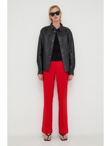 Herskind pantaloni femei, culoarea rosu, drept, high waist
