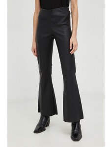 By Malene Birger pantaloni de piele femei, culoarea negru, evazati, high waist