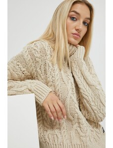Superdry pulover din amestec de lana femei, culoarea bej, cu guler