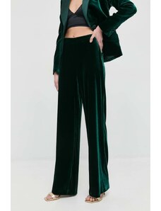Luisa Spagnoli pantaloni din amestec de mătase Omologo femei, culoarea verde, drept, high waist