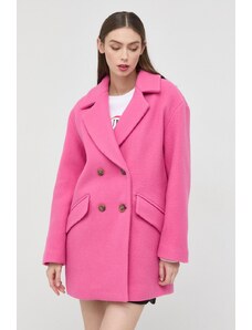 Pinko palton de lana femei, culoarea roz, de tranzitie, cu doua randuri de nasturi